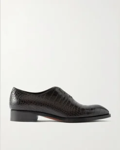 Elkan Croc-Effect Leather Oxford Shoes Brown