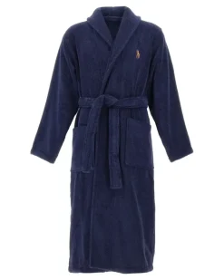 embroidered-logo kimono-style bathrobe - Blau