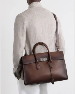 E'Mio Full-Grain Leather Briefcase Brown