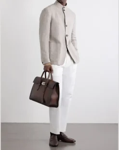 E'Mio Full-Grain Leather Briefcase Brown