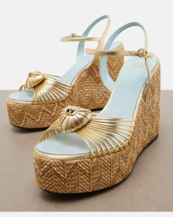 Espadrille-Wedges Cœur Royal aus Leder Gold