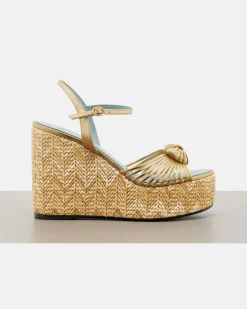 Espadrille-Wedges Cœur Royal aus Leder Gold