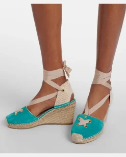 Espadrille-Wedges Resort aus Veloursleder Blau