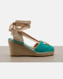 Espadrille-Wedges Resort aus Veloursleder Blau
