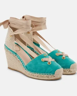 Espadrille-Wedges Resort aus Veloursleder Blau