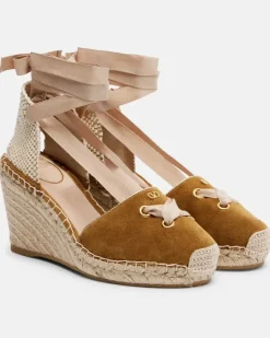Espadrille-Wedges Resort aus Veloursleder Braun