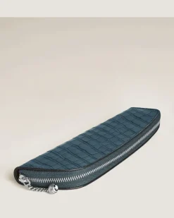 Etui für 1 Schreibgerät aus Leder mit Krokoprägung - Samtblau - Leder - MB220485 - Schreibgeräteetuis