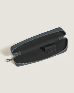 Etui für 1 Schreibgerät aus Leder mit Krokoprägung - Samtblau - Leder - MB220485 - Schreibgeräteetuis
