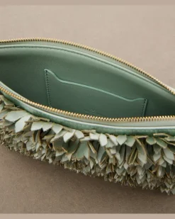 Etui Small aus Leder mit Kristallen GrüN