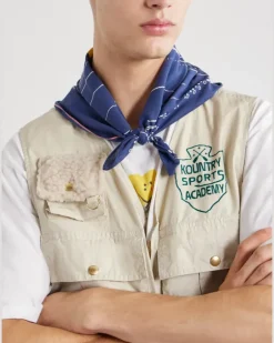 Fastcolor Printed Selvedge Cotton-Voile Bandana Blue