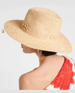 Fedora-Hut aus Stroh mit Zierperlen Beige