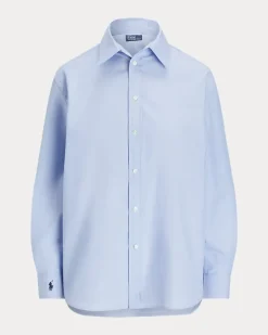 Fil-à-Fil-Baumwollhemd mit Oversize-Fit Blue