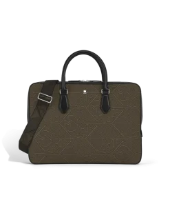 Flache Schreibmappe aus 4810 Jacquard - Khaki - Stoff und Leder - MB220256 - Dokumententaschen