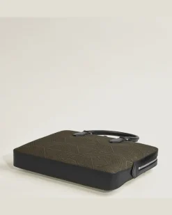 Flache Schreibmappe aus 4810 Jacquard - Khaki - Stoff und Leder - MB220256 - Dokumententaschen