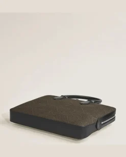 Flache Schreibmappe aus 4810 Jacquard - Khaki - Stoff und Leder - MB220256 - Dokumententaschen
