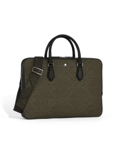 Flache Schreibmappe aus 4810 Jacquard - Khaki - Stoff und Leder - MB220256 - Dokumententaschen