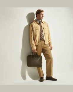 Flache Schreibmappe aus Sartorial Leder - Tweed-Blau - Leder - MB220333 - Dokumententaschen