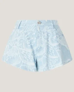 Flared jacquard orchid denim shorts Blue