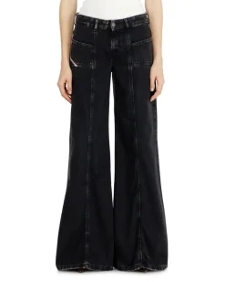 Flare Jeans Low Waist D-Akii, Schwarz/Dunkelgrau, Reißverschluss