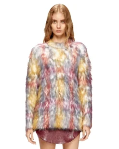Flauschiger Pullover mit Karomuster - Strickwaren - Damen - Bunt