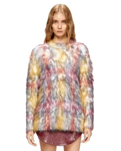 Flauschiger Pullover mit Karomuster - Strickwaren - Damen - Bunt