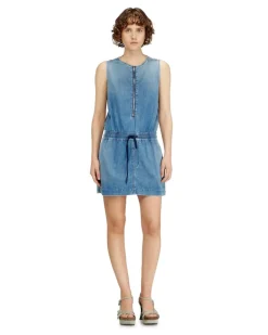 Fließendes Jeanskleid mit Kordelzug in der Taille - Kleider - Damen - Blau