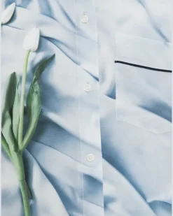 Flowers Pyjama-Oberteil aus Satin - Blau