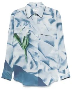 Flowers Pyjama-Oberteil aus Satin - Blau
