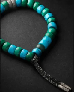 Forte Beads White and Blackened Gold, Turquoise and Malachite Bracelet Blue