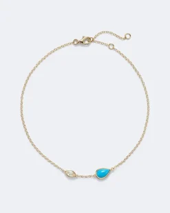 Fußkettchen Riviera aus 18kt Gelbgold mit Diamant und Türkis