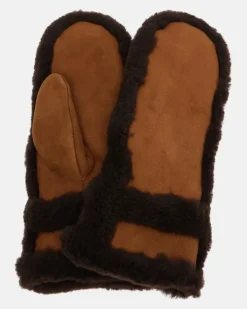 Fäustlinge aus Leder und Shearling Braun
