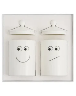 Gefäß-Set mit Augenmotiv (14cm x 11cm x 11cm) - Weiß