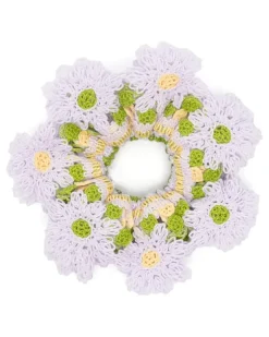 Gehäkelter Haargummi mit Blumen-Patch - Violett