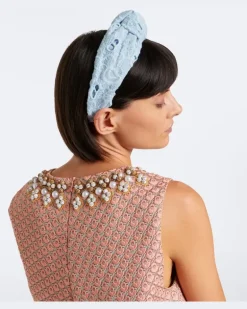 Geknotetes bedrucktes Haarband aus Baumwolle Blau