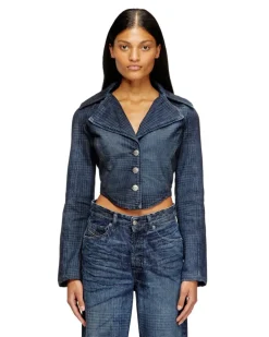 Gekürzte Jacke in Prince-of-Wales-Denim - Denim jacken - Damen - Blau