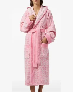 Gemusterter Bademantel mit Kapuze - Rosa