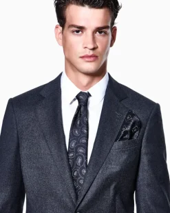 Geometrisches Jacquard-Seiden-Einstecktuch Blau