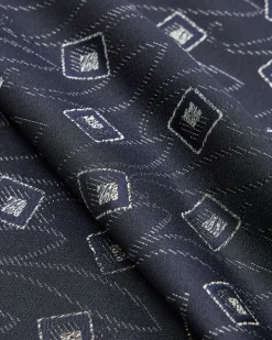 Geometrisches Jacquard-Seiden-Einstecktuch Blau