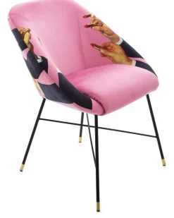 Gepolsterter Stuhl mit Lippenstift-Print - Rosa