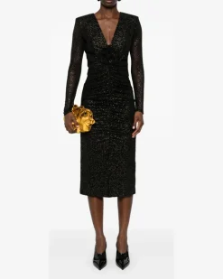 Gepunktetes Tüllkleid - Schwarz