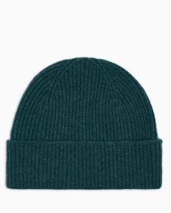 Gerippte nahtlose Beanie aus Kaschmir mit Umschlag GrüN