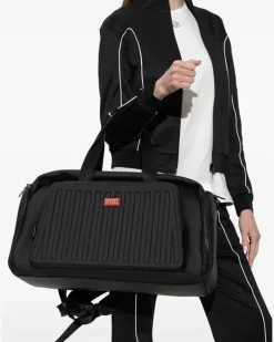 Gerippte Reisetasche mit Logo - Schwarz
