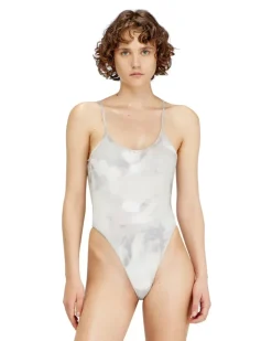 Gerippter Tanga-Badeanzug mit Camouflage-Print - Badeanzüge - Damen - Weiss
