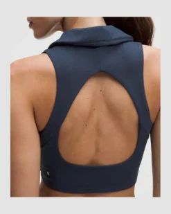 Gerippter Tennis-Longline-BH mit Kragen Mittlerer Halt für B/C-Cups für Frauen – Größe in Club Blue