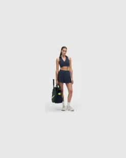Gerippter Tennis-Longline-BH mit Kragen Mittlerer Halt für B/C-Cups für Frauen – Größe in Club Blue