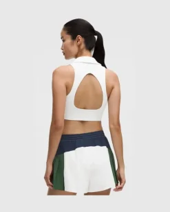 Gerippter Tennis-Longline-BH mit Kragen Mittlerer Halt für B/C-Cups für Frauen – Größe in Weiß