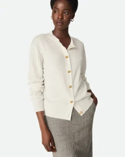 Gerippter Wollcardigan-Weiss - Damen