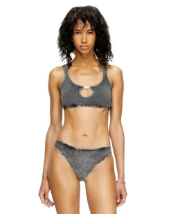 Geripptes Bralette mit Oval D-Plakette - BHs - Damen - Schwarz