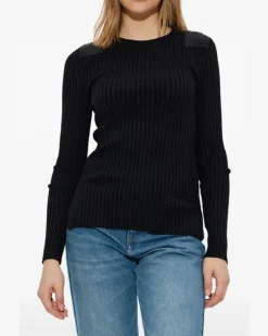 Geripptes Langarmshirt - Schwarz