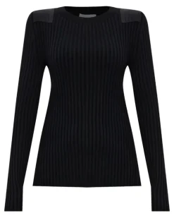 Geripptes Langarmshirt - Schwarz